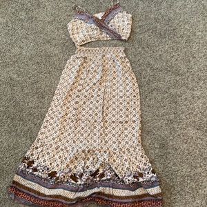 Two piece boho crop top and maxi skirt outfit